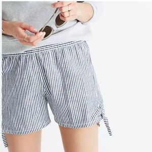 Madewell Pull-On Side-Tie Shorts in Chambray Stripe Blue White Size XS